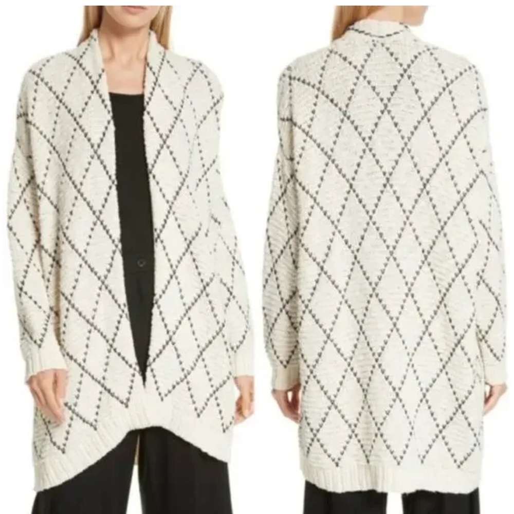 Eileen Fisher Cream and Black Patterned Cardigan